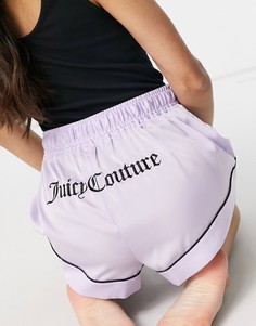 Атласные пижамные шорты сиреневого цвета с вышивкой логотипа Juicy Couture-Фиолетовый цвет