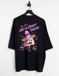 Черная oversized-футболка из органического хлопка с принтом тако на спине и груди ASOS DESIGN-Черный цвет
