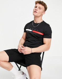 Черная футболка с полоской и логотипом на груди Tommy Hilfiger-Черный цвет