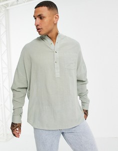 Шалфейно-зеленая oversized-рубашка из жатого хлопка с воротником с застежкой на пуговицах ASOS DESIGN-Зеленый цвет
