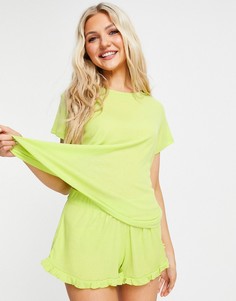 Трикотажный пижамный комплект в рубчик зеленого цвета Chelsea Peers-Зеленый цвет