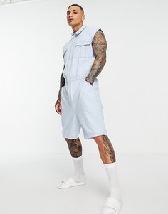Синий джинсовый комбинезон с шортами без рукавов ASOS DESIGN-Голубой