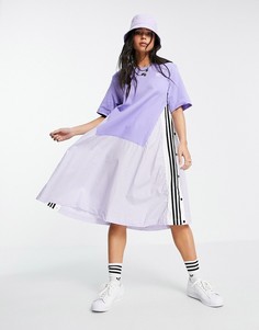 Сиреневое трикотажное платье-футболка из саржи в тонкую полоску adidas Originals x Dry Clean Only-Фиолетовый цвет