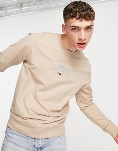 Светло-бежевый легкий свитшот с логотипом в виде флага по центру Tommy Jeans