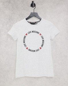 Серая футболка с круглым логотипом Love Moschino-Серый