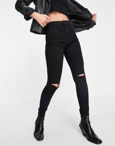 Черные джинсы с рваной отделкой Topshop Joni-Черный цвет
