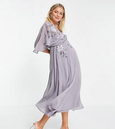 Платье макси с кейпом и вышивкой ASOS DESIGN Maternity-Фиолетовый цвет