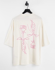 Oversized-футболка из неотбеленного материала с принтом контурного рисунка на спине ASOS DESIGN-Белый