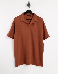 Фактурная свободная футболка-поло оранжевого цвета без застежки с отложным воротником ASOS DESIGN-Оранжевый цвет