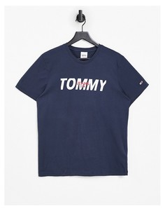 Темно-синяя футболка с многослойным логотипом Tommy Jeans-Темно-синий