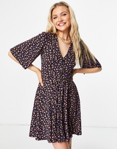Темно-синее свободное платье мини с цветочным принтом ASOS DESIGN-Темно-синий