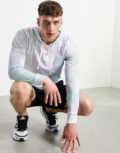 Зелено-фиолетовый худи с принтом тай-дай adidas-Зеленый цвет