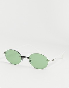 Узкие овальные солнцезащитные очки зеленого цвета без оправы Rayban-Голубой