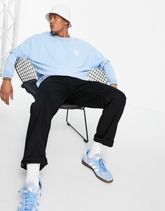 Голубой oversized-лонгслив из плотного меланжевого трикотажа с вышивкой на груди ASOS DESIGN