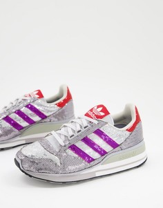Серебристые кроссовки с пайетками adidas Originals ZX 500-Серебристый