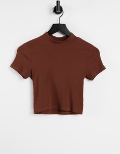 Коричневая трикотажная футболка из органического хлопка Monki Cima-Коричневый цвет