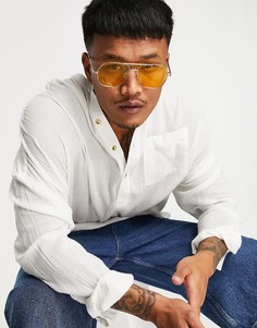 Белая oversized-рубашка из жатого хлопка без застежек с воротником с застежкой на пуговицах ASOS DESIGN-Белый