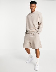 Бежевый спортивный костюм из oversized-свитшота и строгих трикотажных шортов ASOS DESIGN-Светло-бежевый