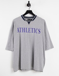 Серая меланжевая футболка из органического хлопка в стиле oversized с принтом университета ASOS DESIGN-Серый