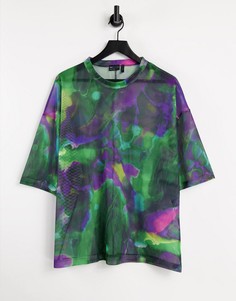 Сетчатая футболка в стиле oversized со сплошным принтом ASOS DESIGN-Многоцветный