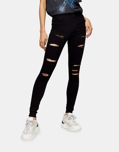 Черные джинсы с интенсивной рваной отделкой Topshop Joni-Черный цвет