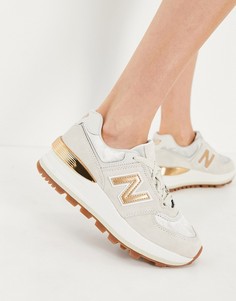 Кроссовки на танкетке бежевого/золотого цвета New Balance 574-Нейтральный