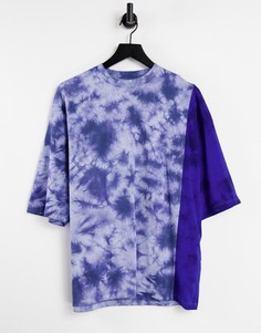 Голубая oversized-футболка с принтом тай-дай и вставками ASOS DESIGN-Голубой