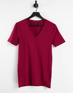 Бордовая облегающая футболка с глубоким V-образным вырезом ASOS DESIGN-Красный