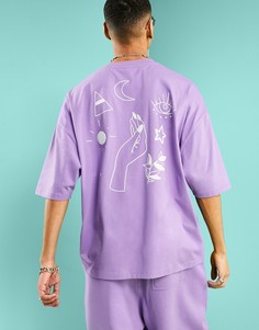 Фиолетовая oversized-футболка из органического хлопка с принтом на спине (от комплекта) ASOS DESIGN-Фиолетовый цвет