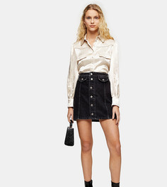 Джинсовая юбка черного выбеленного цвета на пуговицах Topshop Tall-Черный цвет