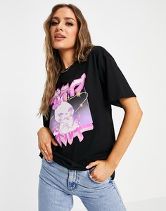 Черная oversized-футболка с изображением персонажа в стиле кавайи ASOS DESIGN-Белый