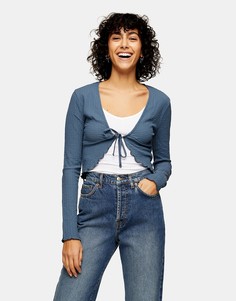 Темно-голубой фактурный кардиган с длинными рукавами Topshop