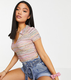 Приталенный топ-поло в окрашенную полоску ASOS DESIGN Petite-Многоцветный