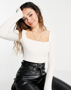 Боди цвета слоновой кости с длинными объемными рукавами Topshop-Белый