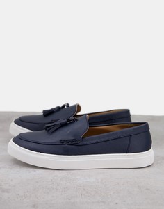 Темно-синие лоферы из искусственной кожи с белой подошвой ASOS DESIGN-Темно-синий