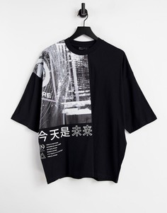 Черная футболка из органического хлопка в стиле "oversized" с фотопринтом ASOS DESIGN-Черный цвет