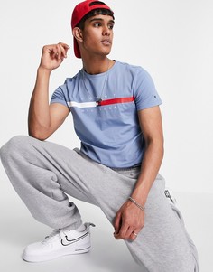 Футболка цвета индиго с полоской и логотипом на груди Tommy Hilfiger-Голубой