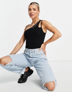 Черное боди с двойной бретелькой на одно плечо ASOS DESIGN-Черный цвет