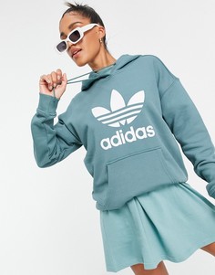 Худи дымчато-изумрудного цвета с крупным логотипом adidas Originals adicolor-Зеленый цвет