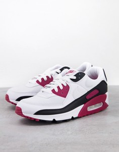 Кроссовки белого, бордового и черного цветов Nike Air Max 90-Белый