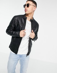 Черная байкерская куртка из искусственной кожи River Island-Черный цвет