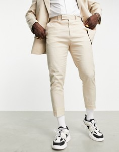 Зауженные брюки с добавлением льна нейтрального цвета ASOS DESIGN-Светло-бежевый