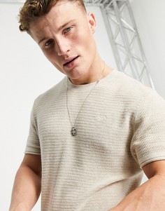 Светло-коричневый трикотажный топ с короткими рукавами и логотипом на груди Hollister-Коричневый цвет
