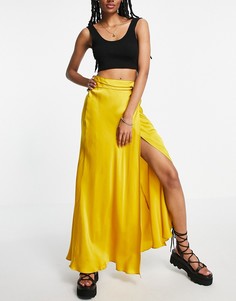 Юбка горчичного цвета с каскадной драпировкой Topshop-Многоцветный