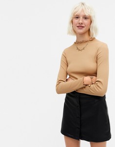 Бежевый лонгслив из органического хлопка в рубчик Monki Molly-Светло-бежевый
