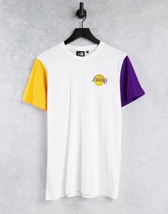 Белая футболка с логотипом команды «LA Lakers» и рукавами в стиле колор-блок New Era NBA-Белый