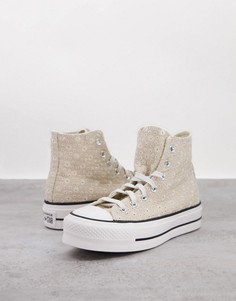 Бежевые высокие кеды на платформе с вышивкой ришелье Converse Chuck Taylor-Светло-бежевый