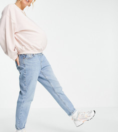 Выбеленные джинсы в винтажном стиле со вставкой поверх живота Topshop Maternity-Голубой