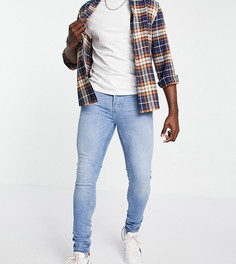 Эластичные зауженные джинсы из органического хлопка светлого цвета Topman Tall-Голубой