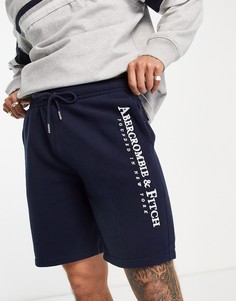 Темно-синие трикотажные шорты с логотипом Abercrombie & Fitch-Темно-синий